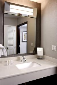 baño con lavabo y espejo grande en Courtyard by Marriott Houston Northwest, en Houston