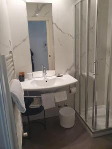 La salle de bains est pourvue d'un lavabo et d'une douche. dans l'établissement Hotel Ril, à Lido di Jesolo