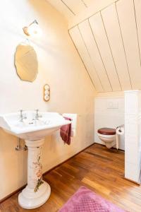 a bathroom with a sink and a toilet at Carriage House in quiet ecological garden in Antwerp