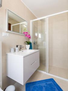 W łazience znajduje się biała umywalka i prysznic. w obiekcie Casa Rustica Funtana w mieście Funtana