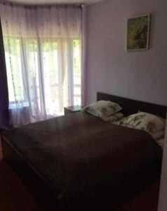 a bedroom with a large bed and a window at Pensiunea '' LA PAPA'' in Huta Certeze