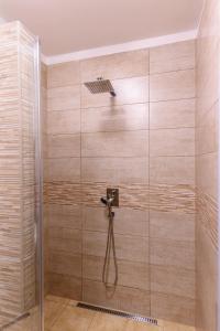 a bathroom with a shower with a shower head at Apartmány Slavíkov - Country Suite in Horní Radechová