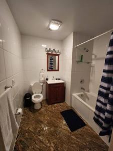 a bathroom with a toilet and a tub and a sink at Luxury 2 bed apt, mins to NYC! in Union City