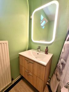 La salle de bains est pourvue d'un lavabo et d'un miroir. dans l'établissement Le Terrazzo, à Liévin