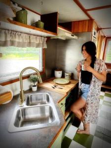 Nhà bếp/bếp nhỏ tại Vintage Minnow for 2 Houseboat