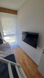 Uma televisão e/ou sistema de entretenimento em Divcigora Apartman E&N