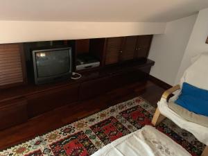 a living room with a tv and a couch at Il Nido del Gabbiano in Savona
