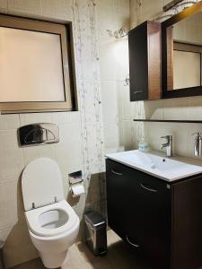 a bathroom with a white toilet and a sink at Apartment in Paiania near the airport in Paianía