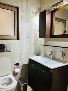 a bathroom with a white toilet and a sink at Apartment in Paiania near the airport in Paianía