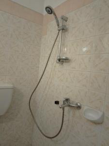a shower head in a bathroom with a sink at Стеди - стая за гости in Varna City