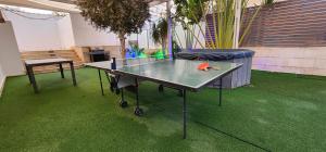 a ping pong table in a room with green carpet at וילה סאן אילת in Eilat