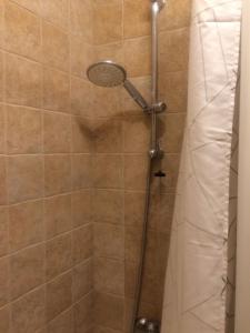 a shower with a shower head in a bathroom at Caparica Holidays in Charneca