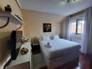a bedroom with a white bed and a television at !Chalet de lujo para vacaciones!... in Camargo +55 photos