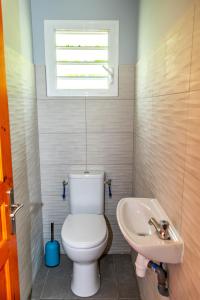 a bathroom with a toilet and a sink at Villa Grenade (haut) - Vue mer et Fort-De-France in Sainte-Luce