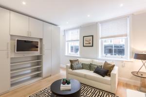 a living room with a couch and a tv at High Street Kensington Apartment in London