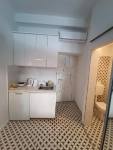 a small kitchen with a sink and a toilet at Astralis Factory Apartments- Mars & Venus in Zagreb