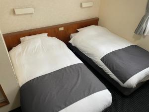 dos camas sentadas una al lado de la otra en una habitación en Atto Business Hotel Ichinoseki en Ichinoseki