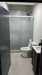 a bathroom with a shower and a toilet and a sink at SaVilie 2 - Seguridad y Comfort in Guadalajara