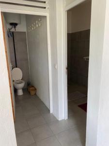 een badkamer met een toilet en een inloopdouche bij Au Gré des Alizés - Kaz Ti Plézi in Cadet