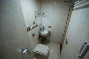 een kleine badkamer met een wastafel en een toilet bij Rajdarbar Hotel & Banquet, Siliguri in Siliguri