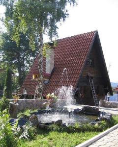 a house with a fountain in front of a house at Zlatiborski Kutak in Zlatibor