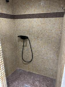 um chuveiro com uma mangueira numa casa de banho em azulejo em Appartement coeur de ville -Clim, ascenseur, wifi- em Avignon