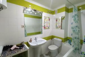 La salle de bains est pourvue de toilettes blanches et d'un lavabo. dans l'établissement Bonito apartamento en centro, à Malaga