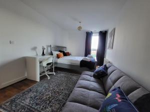 倫敦的住宿－Excel Manor，带沙发、床和书桌的客厅