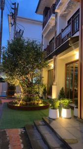 a building with a tree in front of a building at Baannalin Hometel บ้านนลิน โฮมเทล in Chiang Mai