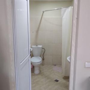 a small bathroom with a toilet and a shower at уют in Rustavi