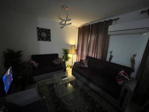 salon z kanapą i telewizorem w obiekcie Madinaty Kian Al Deafah , New Cairo مدينتي w mieście Madinaty