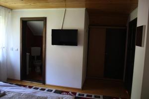 Habitación con TV de pantalla plana en la pared en Casa Erika en Moieciu de Sus