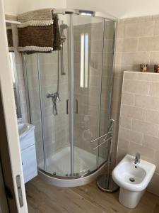 a shower in a bathroom with a toilet and a sink at Villino Monte Sant'Angelo in Otranto