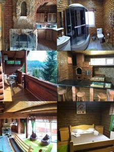 a collage of photos of a building with a room at Шаленарозі in Migovo