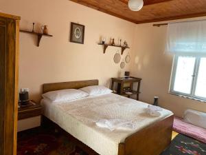 um quarto com uma cama e uma janela em Vila Llulla em Krujë