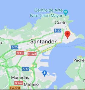 a map of santander with a red marker at Vivienda Villalvaro in Santander