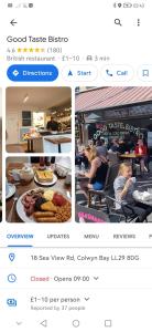a collage of photos of a restaurant with a plate of food at Netherton Studio Apartment 2 in Llandrillo-yn-Rhôs +18 photos