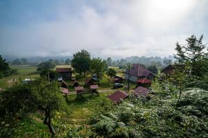 eine Gruppe von Häusern auf einem Feld mit Bäumen in der Unterkunft Country Villa MMMM in Mojkovac