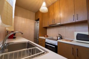a kitchen with a sink and a microwave at Garden house - Asklipio in Kos