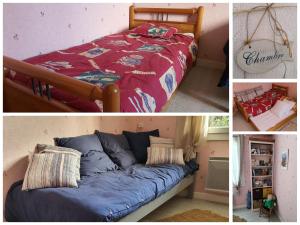 a collage of pictures of a bedroom with a bed at TI GLAS in Tregueux