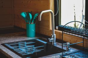 un lavandino con rubinetto accanto a una finestra di Kazbegi Folk Cottages a Kazbegi Altre 54 foto