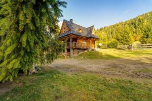 a log cabin in the middle of a field at Bacówka Polanki in Obidowa