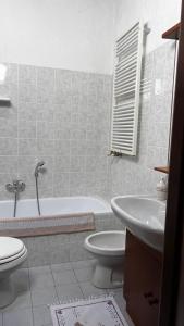 a bathroom with a sink and a toilet and a tub at Chalet Cheverel (AO) in Remondey