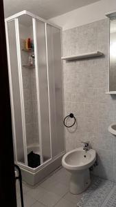 a bathroom with a shower and a toilet at Chalet Cheverel (AO) in Remondey