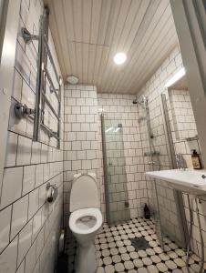 uma casa de banho com um WC e um lavatório em Studio in Kallio em Helsinque