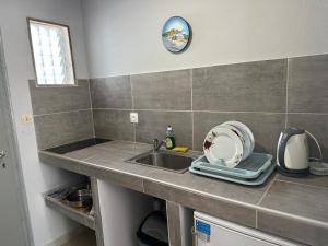 a kitchen counter with a sink and a plate on it at FULL HOUSE KAVOS in Kavos