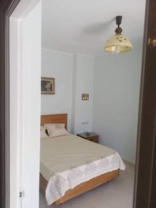 1 dormitorio con 1 cama en una habitación blanca en Bensassi Urban Escape, en La Marsa