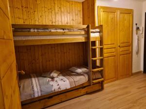 a bedroom with two bunk beds in a cabin at CHARMANT T2 de MONTAGNE à la STATION DES ROUSSES AVEC BALCON ET GARAGE in Les Rousses