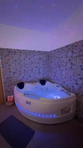 een bad in een kamer met een bakstenen muur bij Bed and Breakfast Kreft in Ljutomer