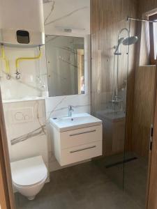 Ein Badezimmer in der Unterkunft Farkas Panzió